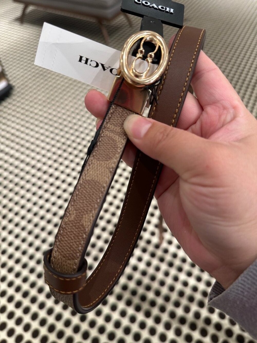 NWT Coach CAY74 Women's Signature Buckle Belt Cut to Size 18mm In Gold/Tan/Brown